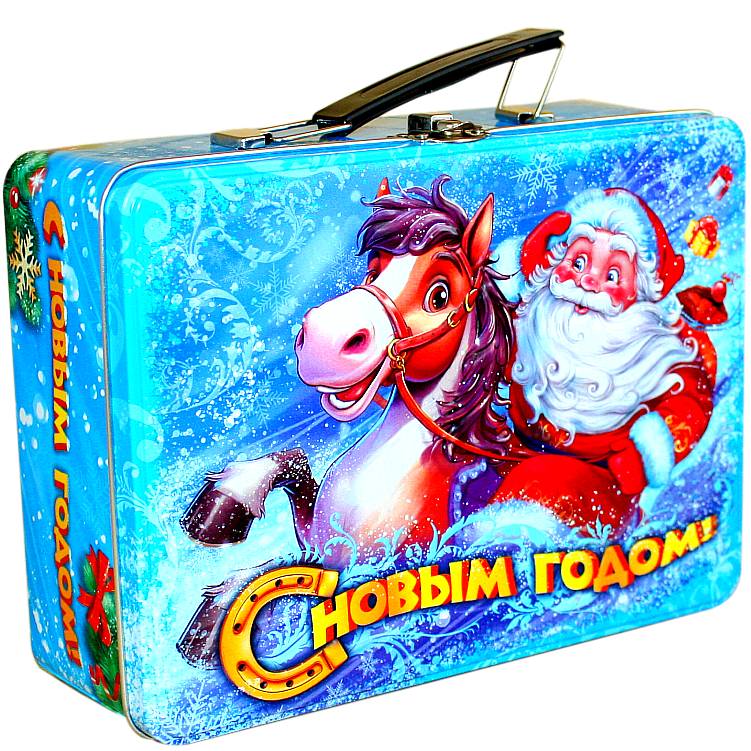 Сладкий новогодний подарок в жестяной упаковке весом 480 грамм